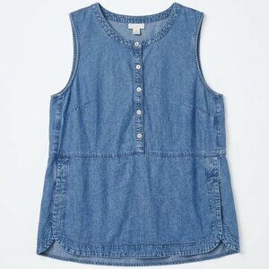 J. Jill Denim Tencel Linen Tank Top Petite Medium Blue EUC Sleeveless Buttons